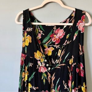 Easel Tropical Print Black Jumpsuit